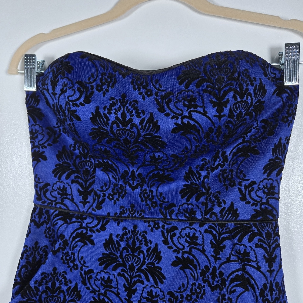 Teeze Me Royal Blue Black Velvet Strapless Sexy Cocktail Mini Dress Juniors 1/2 - Picture 4 of 12